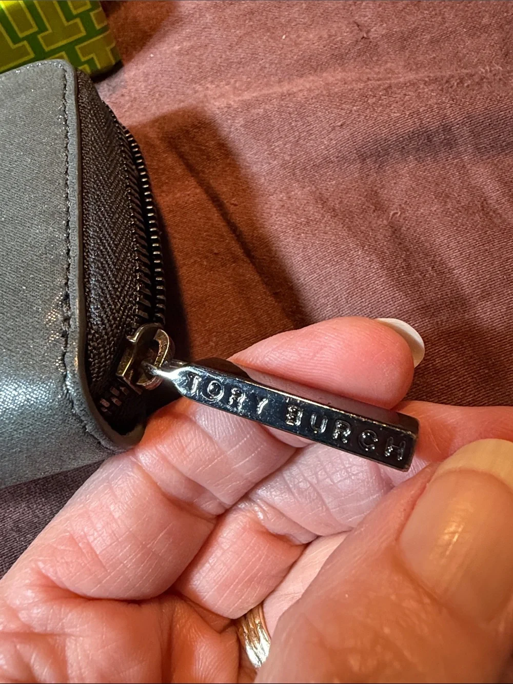 Shiny Dark Gray Wallet by Tory Burch Brand. Like New Condition!